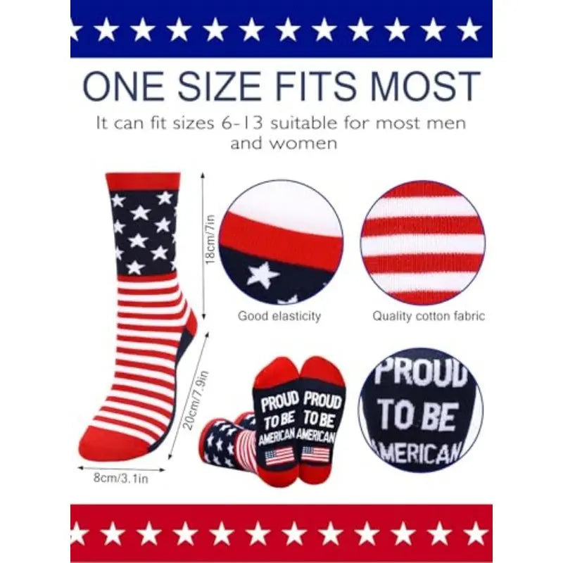 2 Pairs American USA Flag Socks Proud To Be An American Socks Funny Crew For 4th Of July Gift Men Women - Glucklich Goods LLC