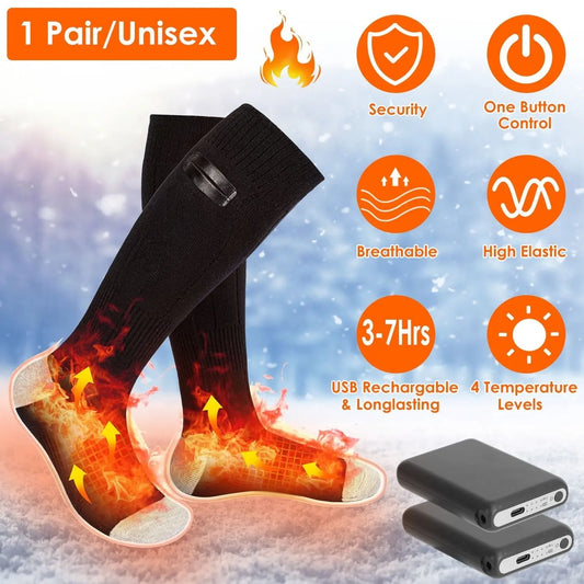1Pair Electric Heated Socks For Men Women Battery Powered Heated Socks Rechargeable Feet Warmer With 4 Temperature Levels Indoor Outdoor Machine Washable - Glucklich Goods LLC