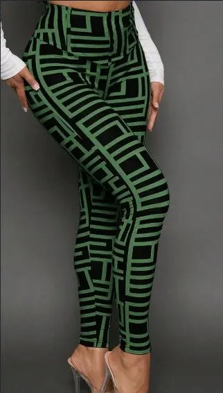 Casual Women Geometric Print Knitted Leggings - Glucklich Goods LLC