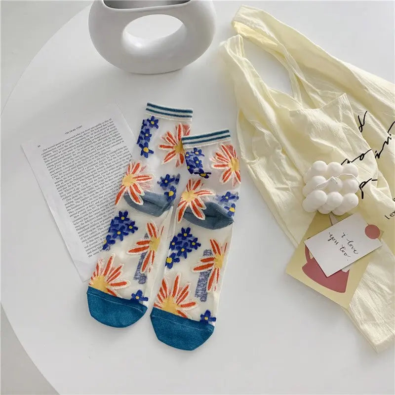 Japanese Glass Silk Socks - Retro Bright Colors - Glucklich Goods LLC