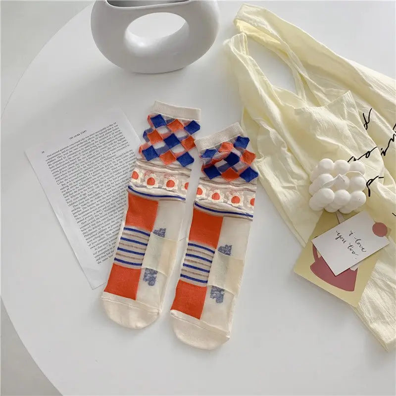 Japanese Glass Silk Socks - Retro Bright Colors - Glucklich Goods LLC