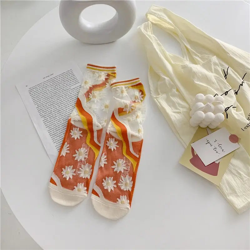 Japanese Glass Silk Socks - Retro Bright Colors - Glucklich Goods LLC
