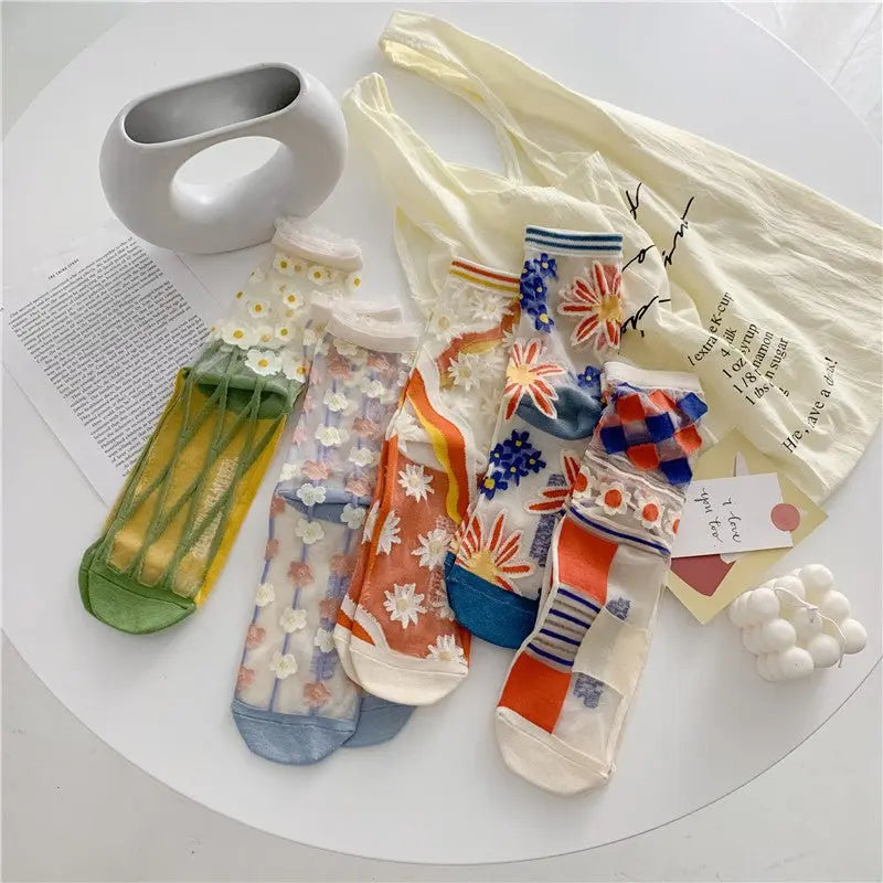 Japanese Glass Silk Socks - Retro Bright Colors - Glucklich Goods LLC