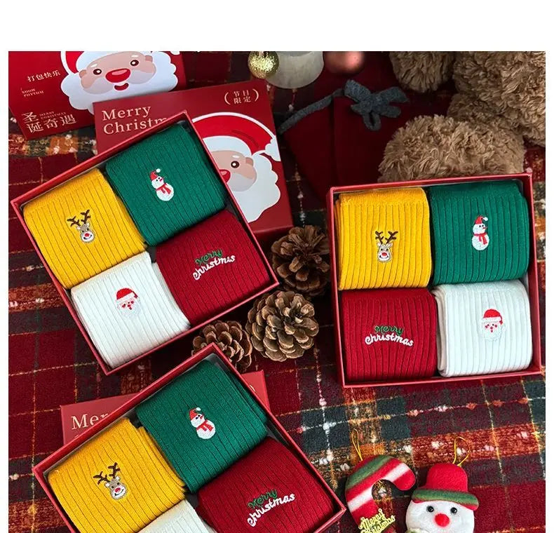 Holiday Women's Embroidered Socks - Christmas Gift Box Cotton Mid-Calf Socks Set - Glucklich Goods LLC