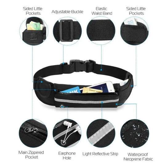 Waterproof Running Belt Waist Pack for Sports - Adjustable Pouch - Glucklich Goods LLC