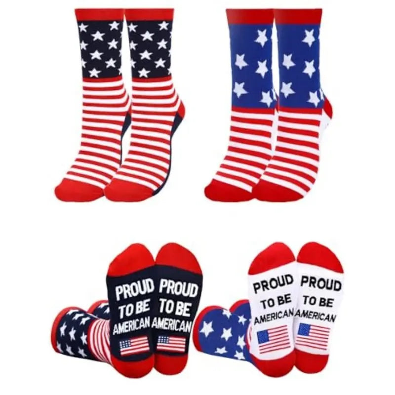 2 Pairs American USA Flag Socks Proud To Be An American Socks Funny Crew For 4th Of July Gift Men Women - Glucklich Goods LLC