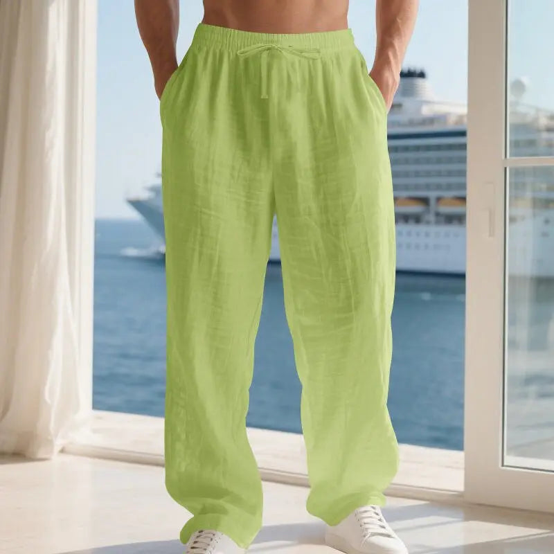 Linen Solid Color American Autumn Weiyi Casual Men's Loose Plus Size Wide Legs Beach Trousers Men - Glucklich Goods LLC