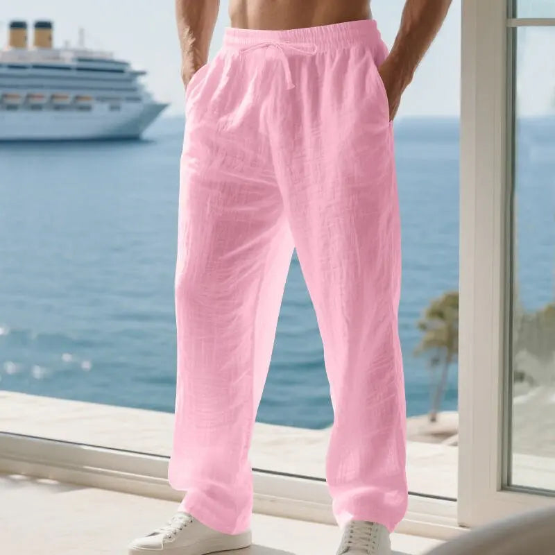 Linen Solid Color American Autumn Weiyi Casual Men's Loose Plus Size Wide Legs Beach Trousers Men - Glucklich Goods LLC