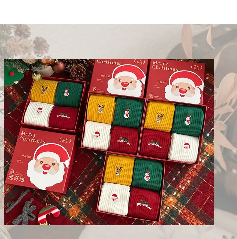 Holiday Women's Embroidered Socks - Christmas Gift Box Cotton Mid-Calf Socks Set - Glucklich Goods LLC