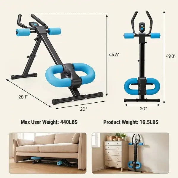 Adjustable Ab Machine For Stomach Workout, Core Workout Equipment For Home Gym, Ab Trainer With 2 Incline & 5 Height Levels, Knee & Elbow Protection, 440LBS, LCD Display, Foldable - Glucklich Goods LLC