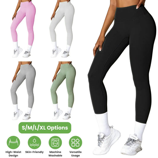 4 Sizes - 5 Colors Option - 1Pc Women's High Waist Workout Leggings Tummy Control Compression Yoga Tight Pants Gym Pants Athletic Running Leggings With 25In Inseam No Front Seam - Glucklich Goods LLC