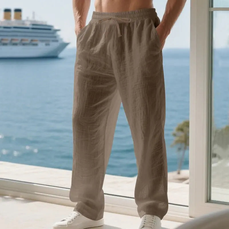 Linen Solid Color American Autumn Weiyi Casual Men's Loose Plus Size Wide Legs Beach Trousers Men - Glucklich Goods LLC