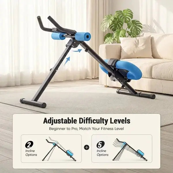 Adjustable Ab Machine For Stomach Workout, Core Workout Equipment For Home Gym, Ab Trainer With 2 Incline & 5 Height Levels, Knee & Elbow Protection, 440LBS, LCD Display, Foldable - Glucklich Goods LLC