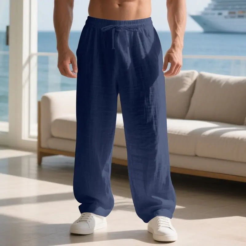 Linen Solid Color American Autumn Weiyi Casual Men's Loose Plus Size Wide Legs Beach Trousers Men - Glucklich Goods LLC
