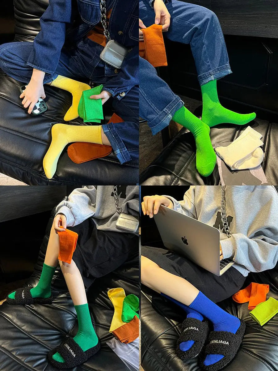 Vibrant Socks For Women 6 Pairs Of Colorful Candy - Hued Cotton Socks For Spring Fall Dance Instagram - Trendy Mid - Calf Length Solid - Color Comfortable Style - Glucklich Goods LLC