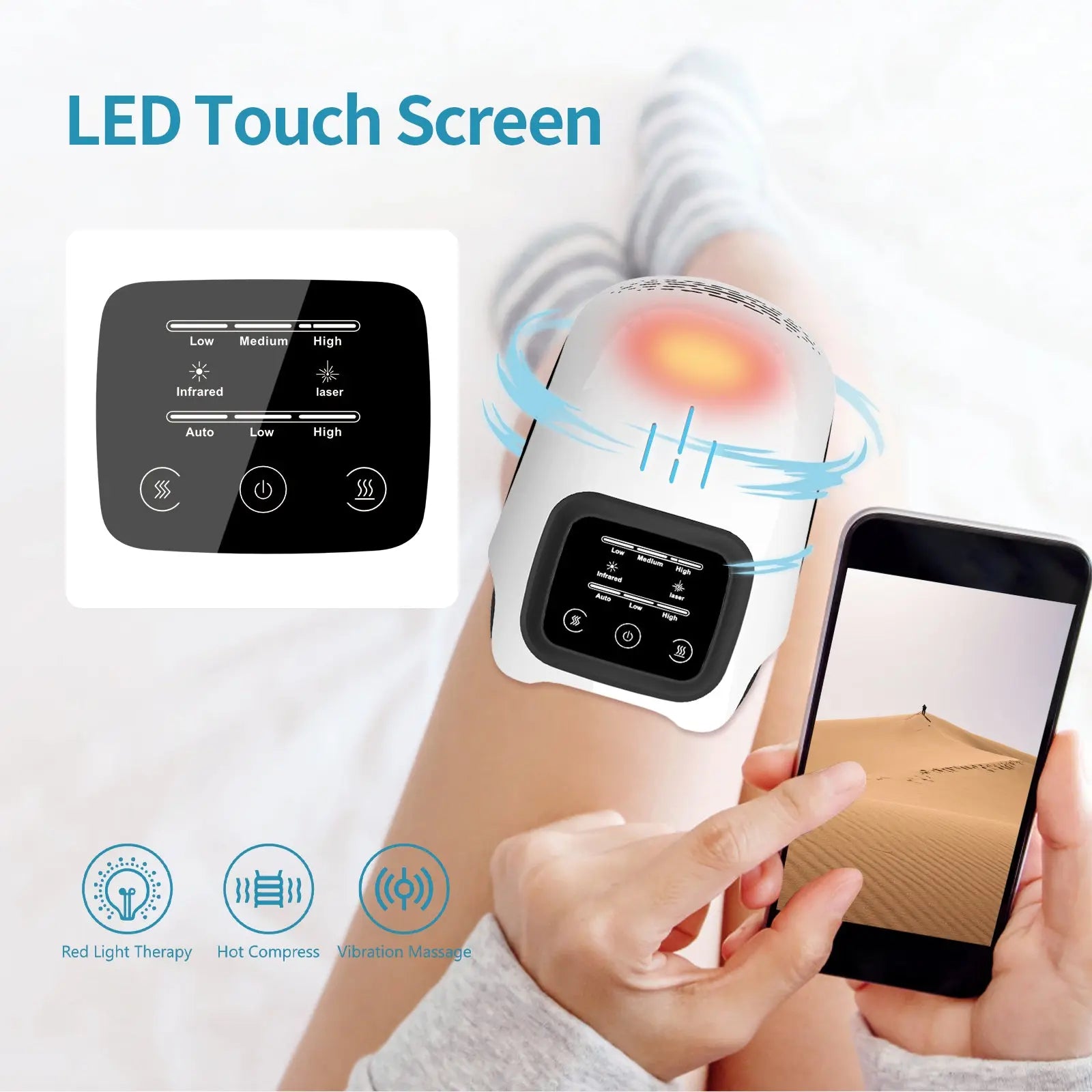 Electric Knee Massager with Heat & Infrared Laser – Cordless Pain Relief & Vibration Therapy - Glucklich Goods LLC