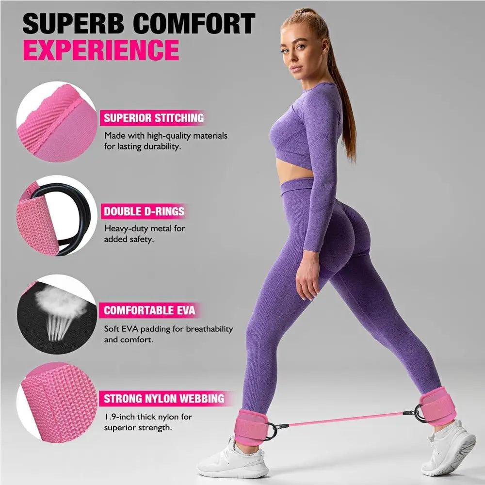 Adjustable Ankle Resistance Bands for Men & Women, Home Gym Leg Workout Kickbacks - Glucklich Goods LLC