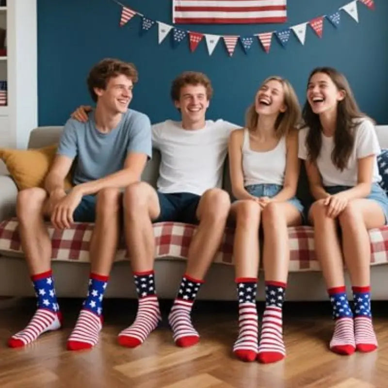 2 Pairs American USA Flag Socks Proud To Be An American Socks Funny Crew For 4th Of July Gift Men Women - Glucklich Goods LLC