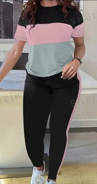 Colorblock Casual Women's 2-Piece Summer Set - Glucklich Goods LLC