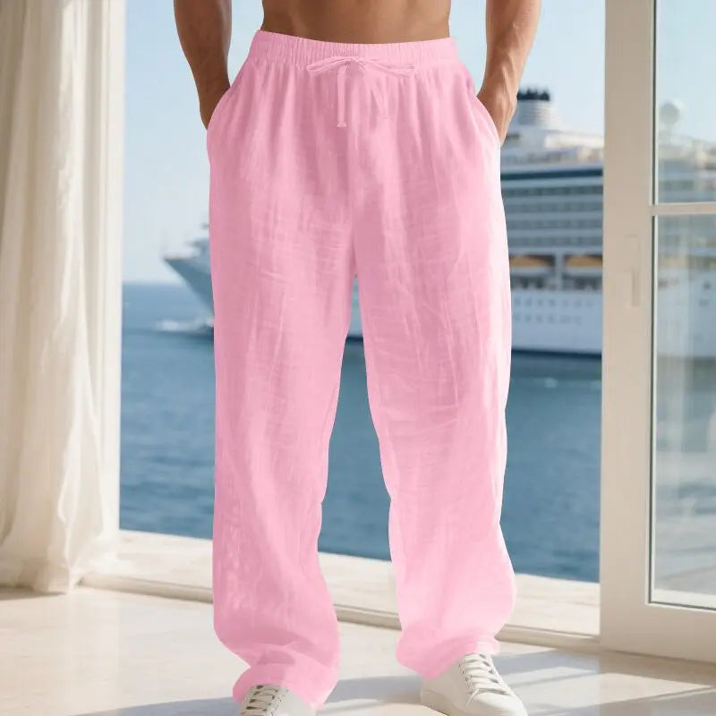 Linen Solid Color American Autumn Weiyi Casual Men's Loose Plus Size Wide Legs Beach Trousers Men - Glucklich Goods LLC