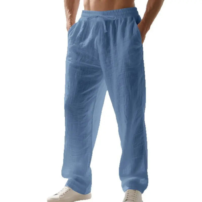 Linen Solid Color American Autumn Weiyi Casual Men's Loose Plus Size Wide Legs Beach Trousers Men - Glucklich Goods LLC