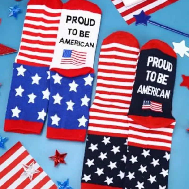 2 Pairs American USA Flag Socks Proud To Be An American Socks Funny Crew For 4th Of July Gift Men Women - Glucklich Goods LLC