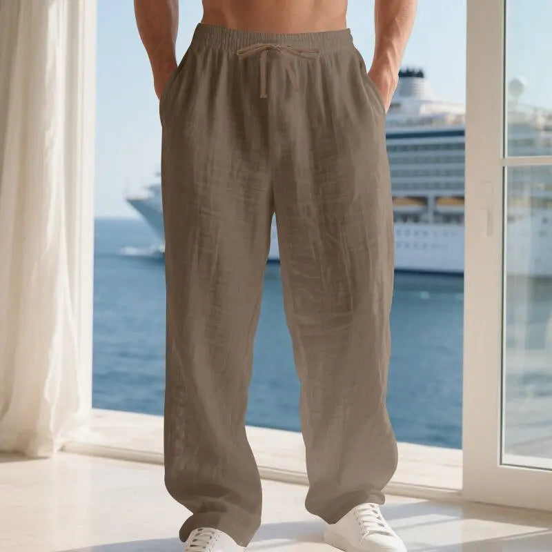 Linen Solid Color American Autumn Weiyi Casual Men's Loose Plus Size Wide Legs Beach Trousers Men - Glucklich Goods LLC
