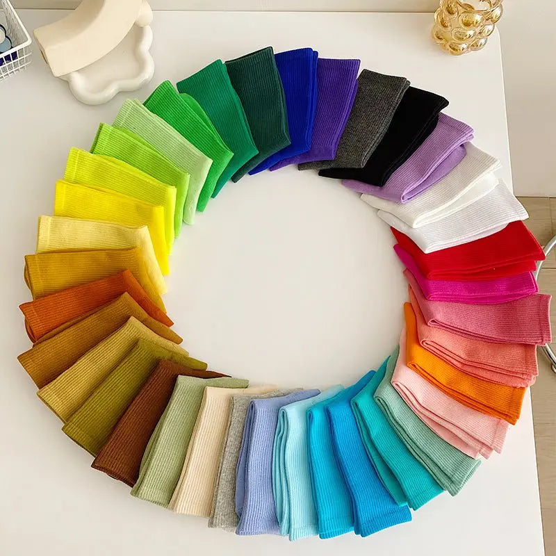 Vibrant Socks For Women 6 Pairs Of Colorful Candy - Hued Cotton Socks For Spring Fall Dance Instagram - Trendy Mid - Calf Length Solid - Color Comfortable Style - Glucklich Goods LLC