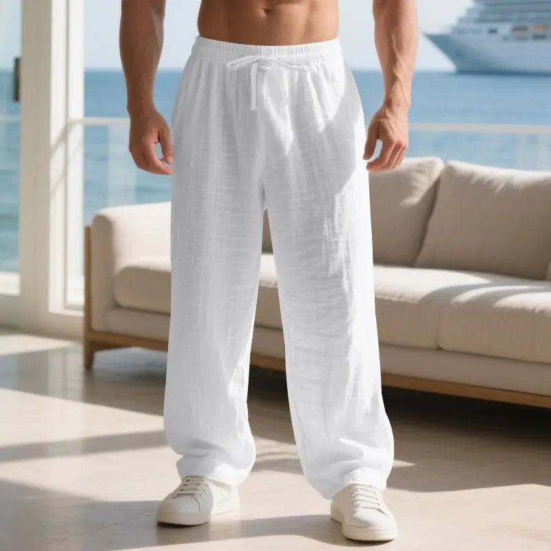 Linen Solid Color American Autumn Weiyi Casual Men's Loose Plus Size Wide Legs Beach Trousers Men - Glucklich Goods LLC