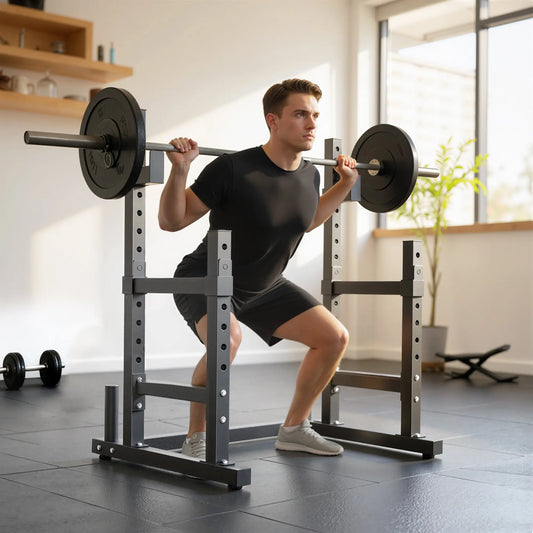 Adjustable Squat Rack, 660lbs Multi - Functional Bench Press Rack For Weight Lifting Home Gym Strength Training, Black - Glucklich Goods LLC