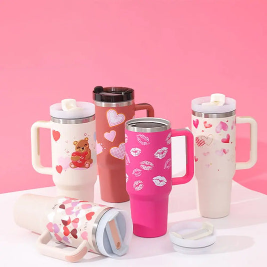 Stainless Steel Travel Mug - 40oz Insulated Tumbler with Lid & Straw - Glucklich Goods LLC