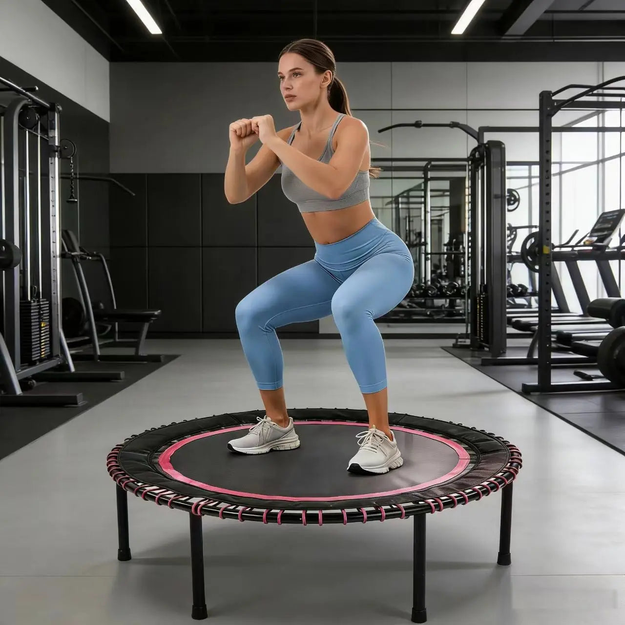 48 INCH Springless Mini Fitness Trampoline , Indoor Outdoor Exercise Rebounder For Quieter And Safer Workouts, Loading 450lbs, GYM Jumping Cardio Trainer ,Family Kids Adult Exercise Trampoline - Glucklich Goods LLC