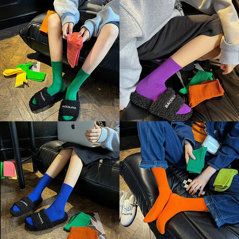 Vibrant Socks For Women 6 Pairs Of Colorful Candy - Hued Cotton Socks For Spring Fall Dance Instagram - Trendy Mid - Calf Length Solid - Color Comfortable Style - Glucklich Goods LLC