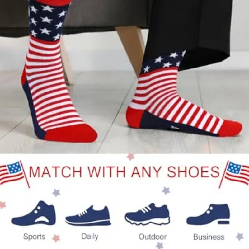 2 Pairs American USA Flag Socks Proud To Be An American Socks Funny Crew For 4th Of July Gift Men Women - Glucklich Goods LLC