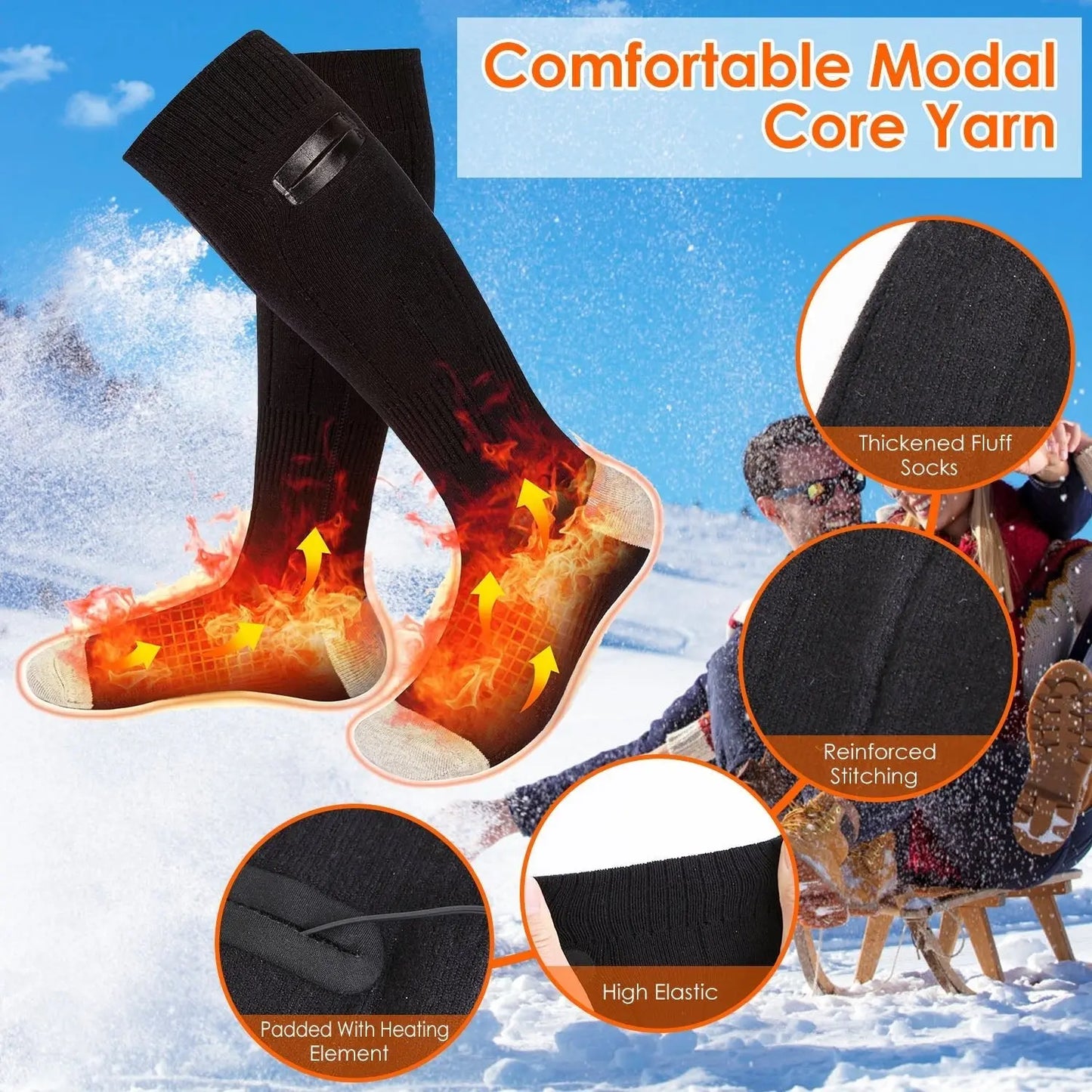 1Pair Electric Heated Socks For Men Women Battery Powered Heated Socks Rechargeable Feet Warmer With 4 Temperature Levels Indoor Outdoor Machine Washable - Glucklich Goods LLC