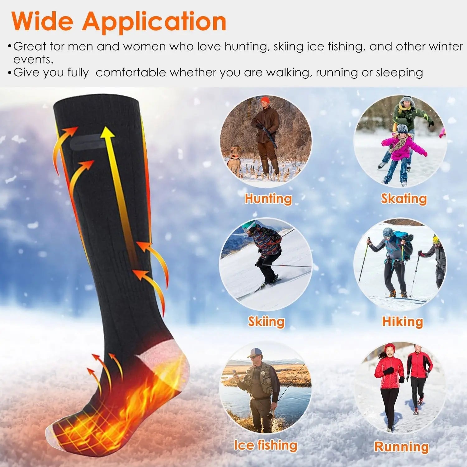 1Pair Electric Heated Socks For Men Women Battery Powered Heated Socks Rechargeable Feet Warmer With 4 Temperature Levels Indoor Outdoor Machine Washable - Glucklich Goods LLC