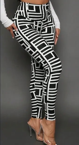Casual Women Geometric Print Knitted Leggings - Glucklich Goods LLC